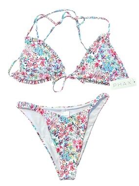 Phax Floral Print Ruffle Triangle Top Bikini Set